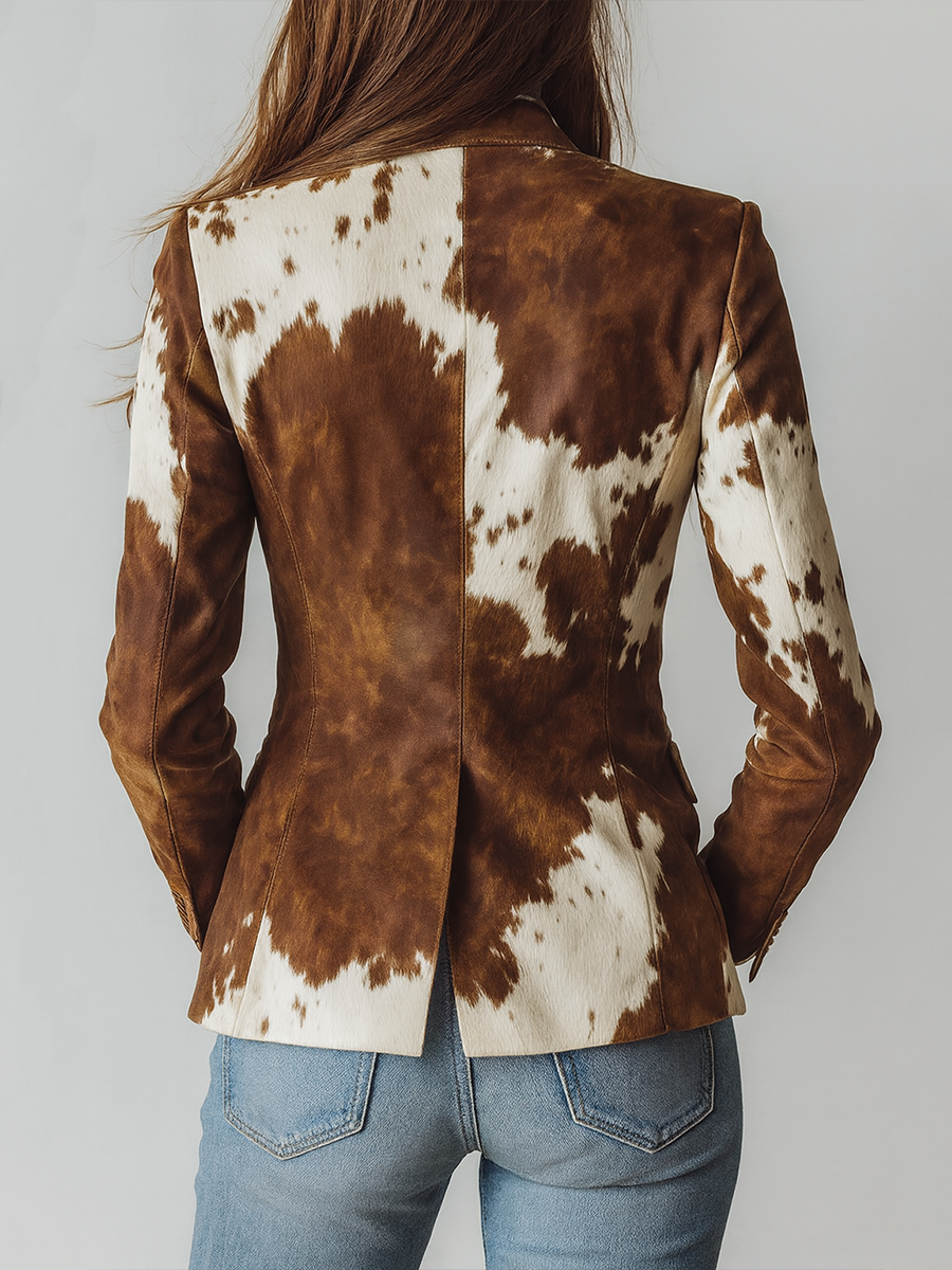 Blazer vintage ecológico para mujer con estampado de vaca