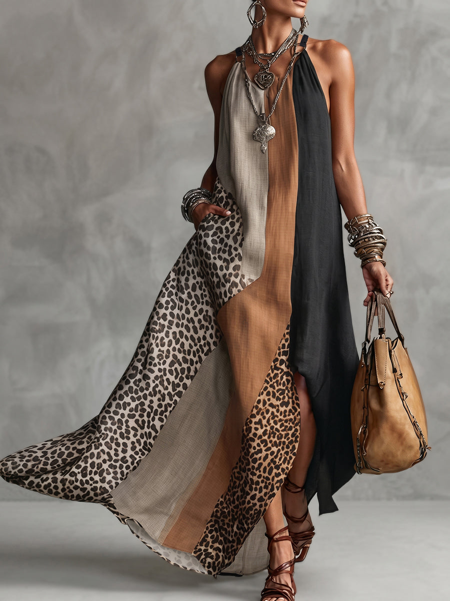 Vestido largo con estampado de leopardo