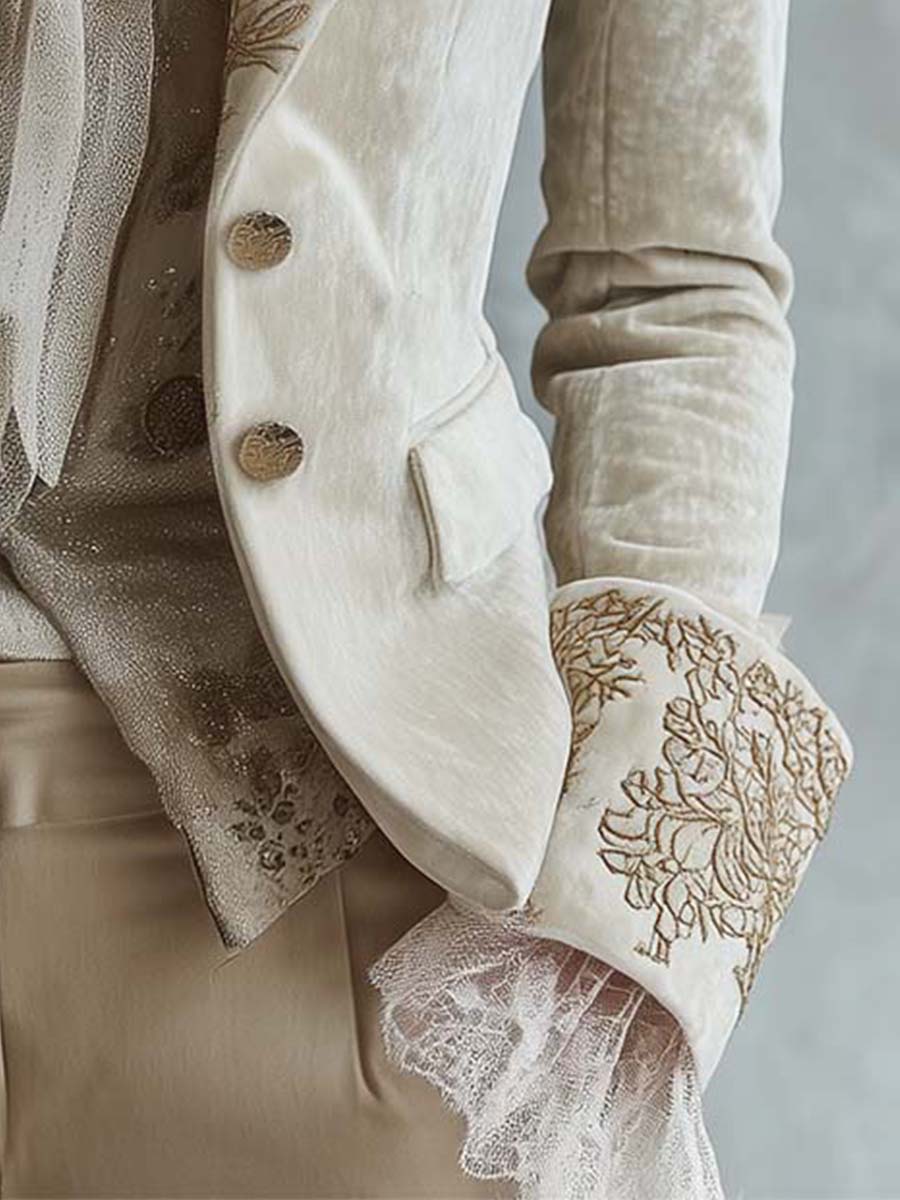 Blazer sastre de mujer color marfil bordado