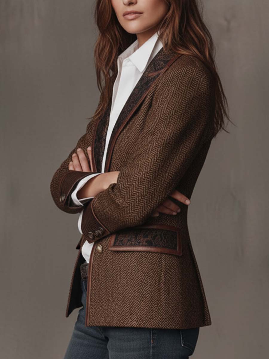 Blazer de mujer de espiga con paneles estampados