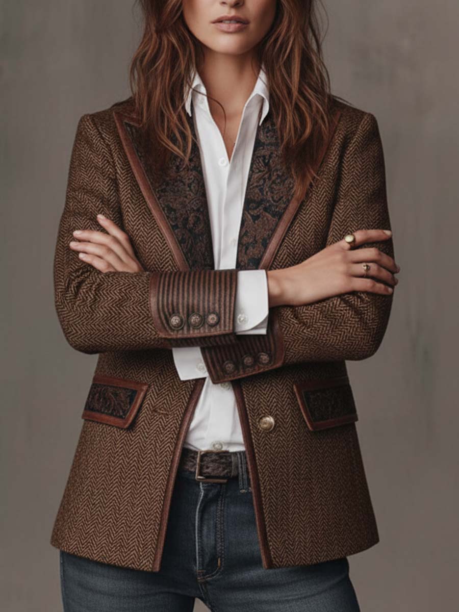 Blazer de mujer de espiga con paneles estampados
