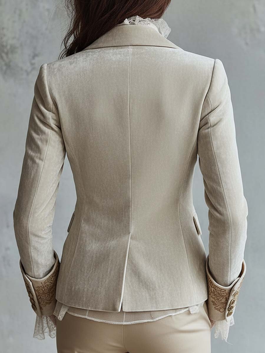Blazer sastre de mujer color marfil bordado
