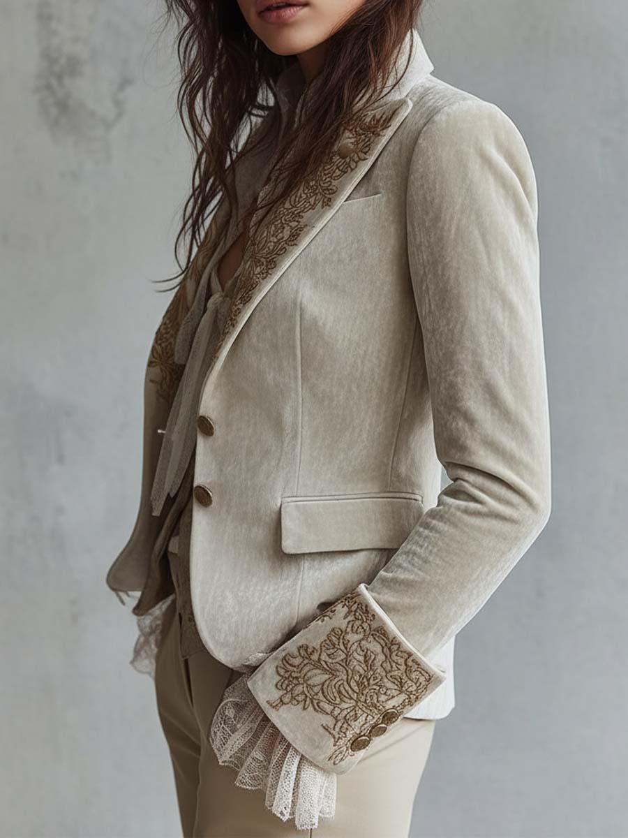 Blazer sastre de mujer color marfil bordado