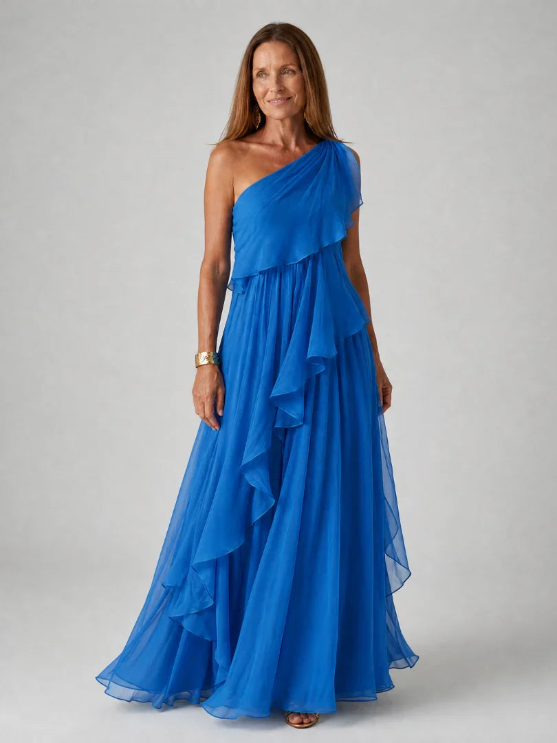 Esmeralda | Vestido maxi un hombro con volantes