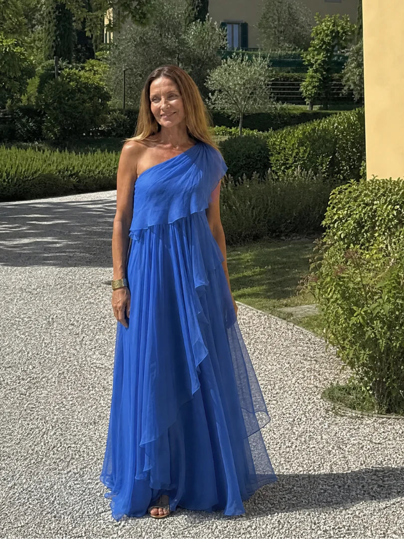 Esmeralda | Vestido maxi un hombro con volantes