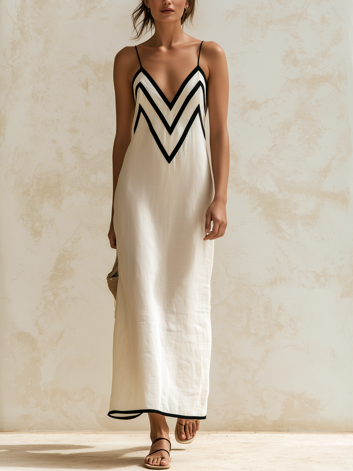 Marisa | Vestido largo de chevron con contraste