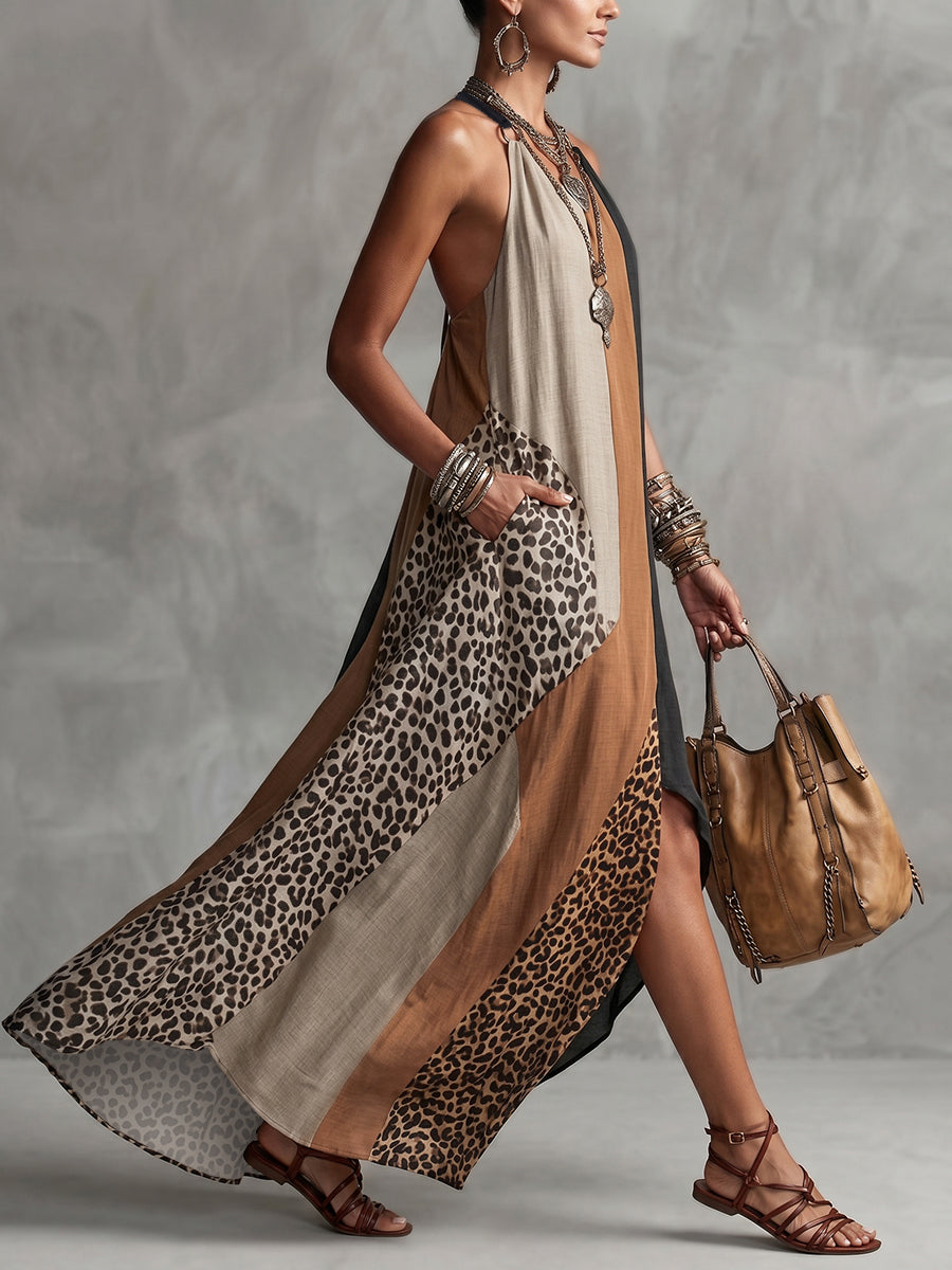 Vestido largo con estampado de leopardo