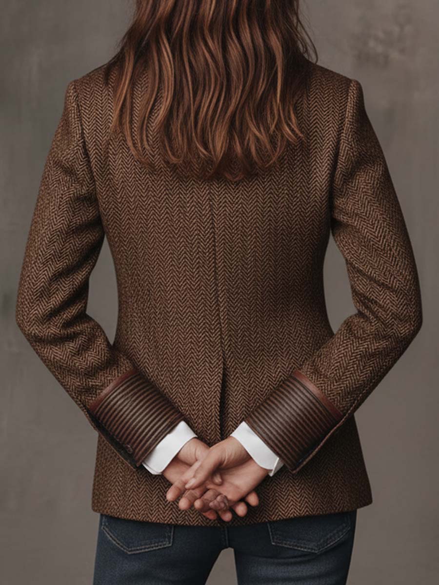 Blazer de mujer de espiga con paneles estampados