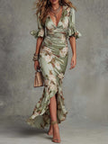 Anastasia | Vestido largo asimétrico de satén verde