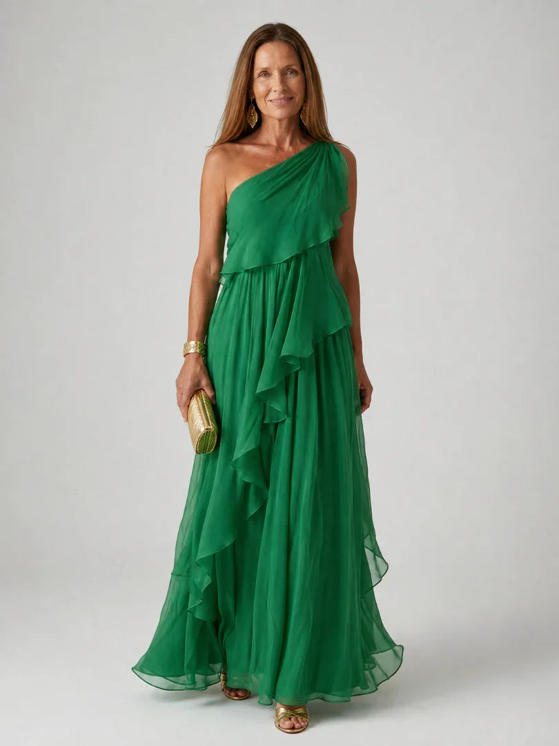 Esmeralda | Vestido maxi un hombro con volantes