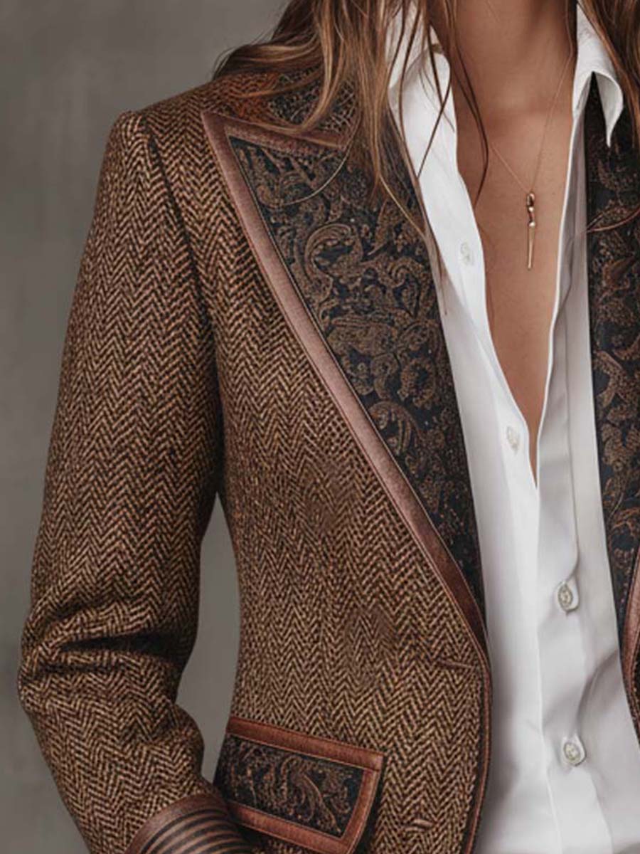 Blazer de mujer de espiga con paneles estampados