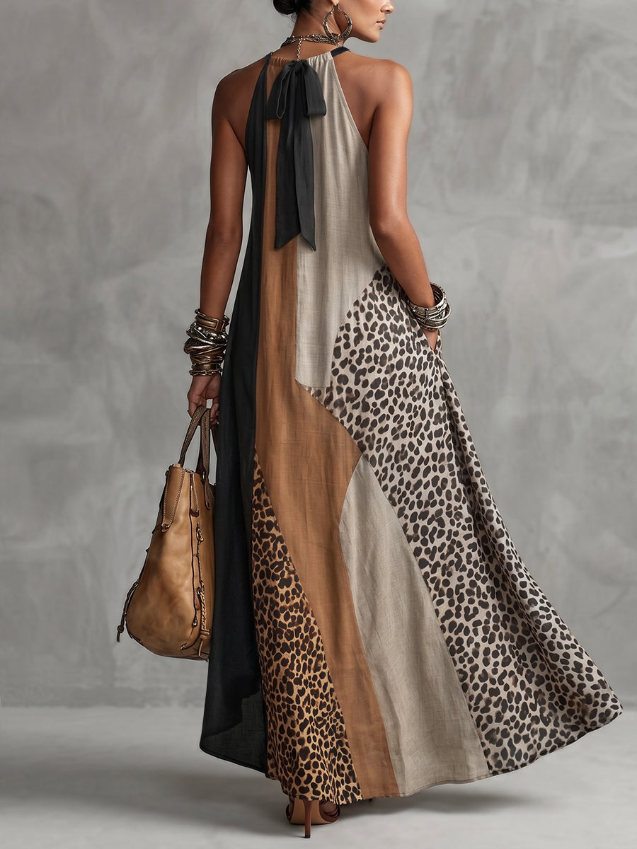 Vestido largo con estampado de leopardo