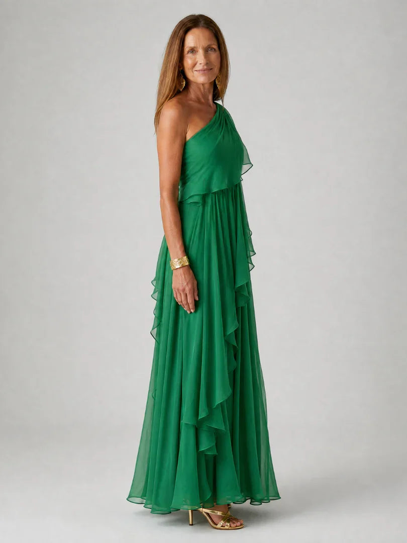 Esmeralda | Vestido maxi un hombro con volantes