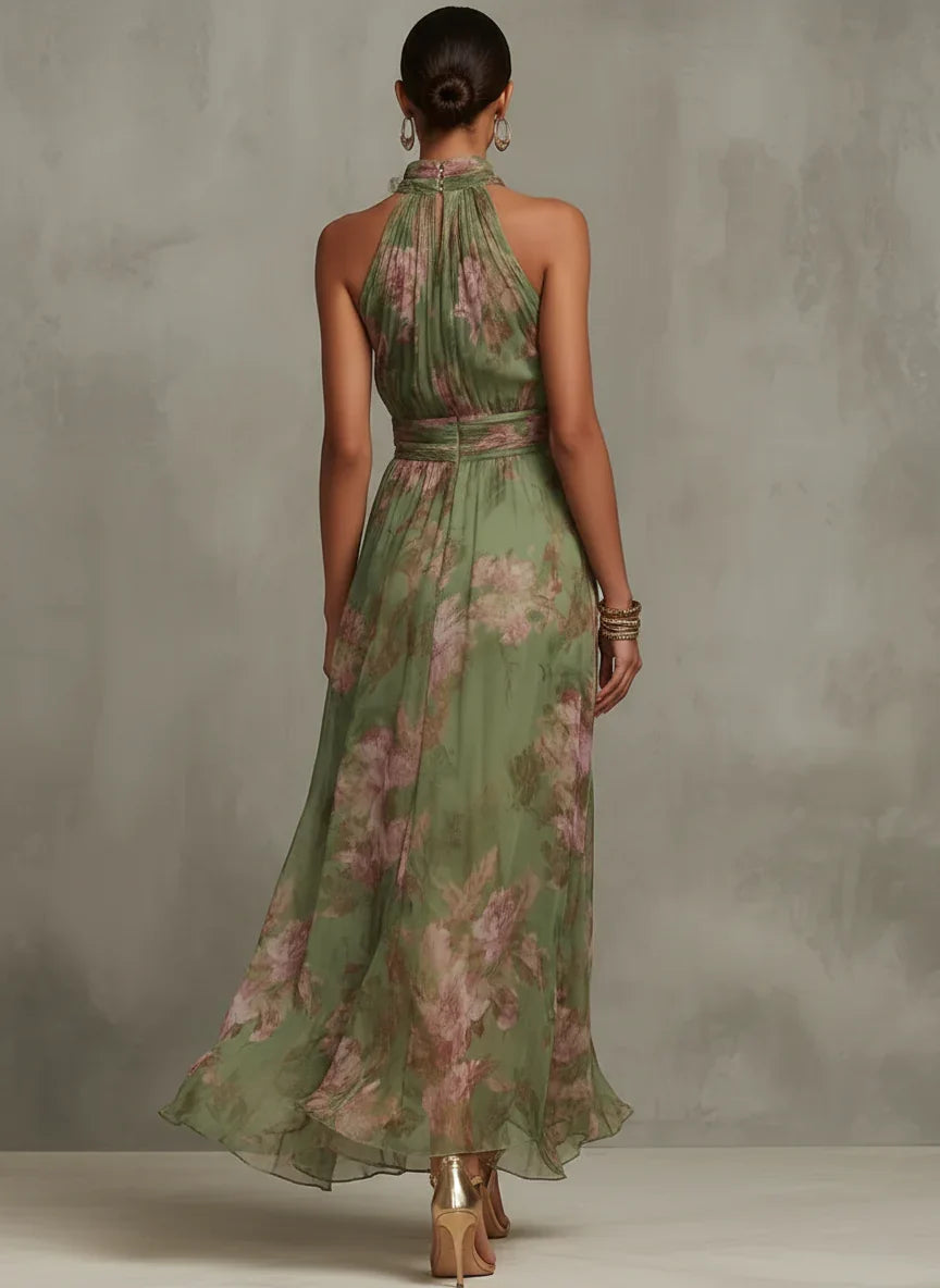 Noelia | Elegante vestido largo con cuello halter y estampado floral
