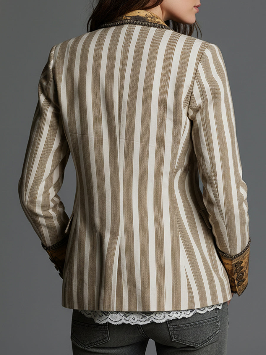 Blazer de mujer con solapas y estampado de rayas bohemio