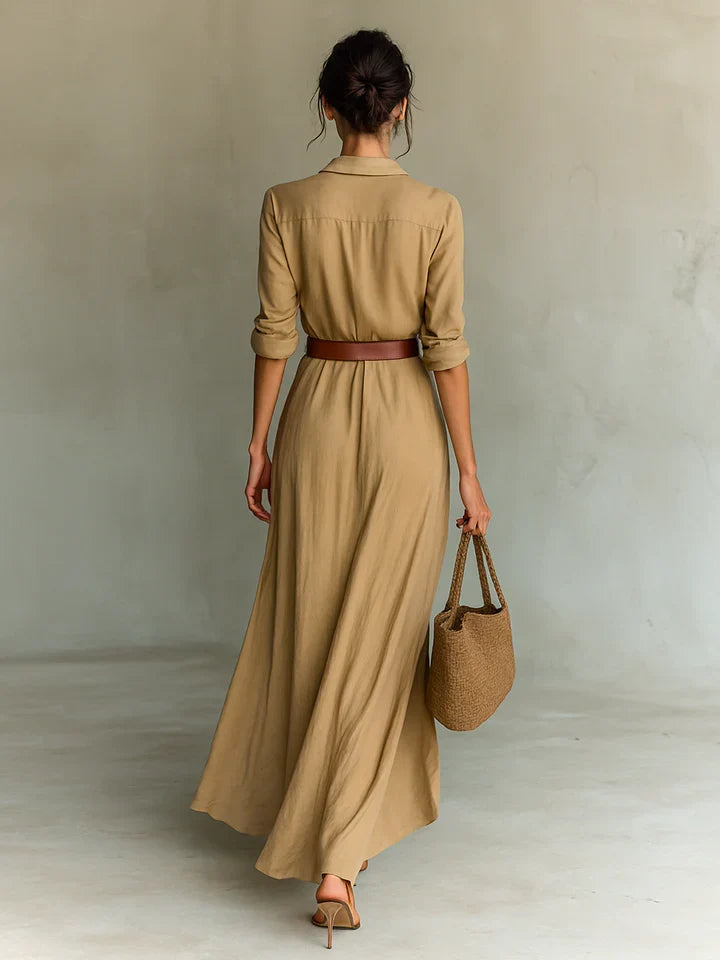 Siena | Vestido largo con cuello de solapa y mangas largas para mujer