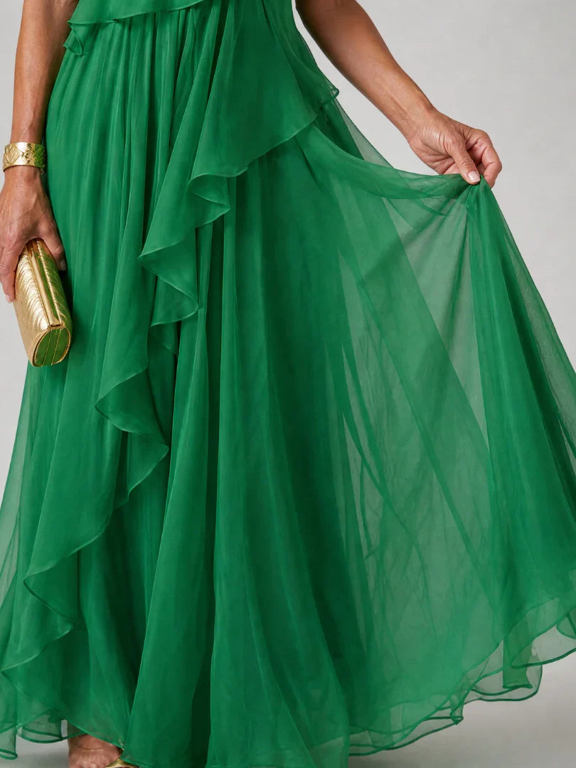 Esmeralda | Vestido maxi un hombro con volantes