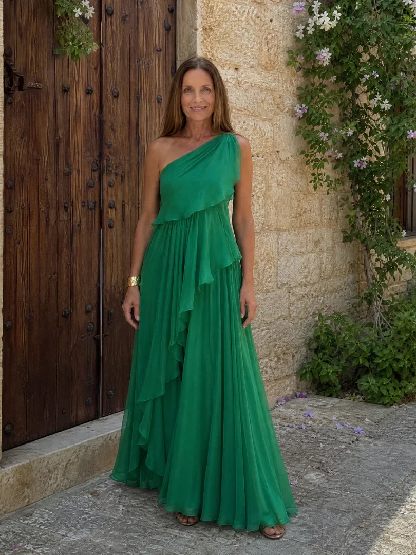 Esmeralda | Vestido maxi un hombro con volantes