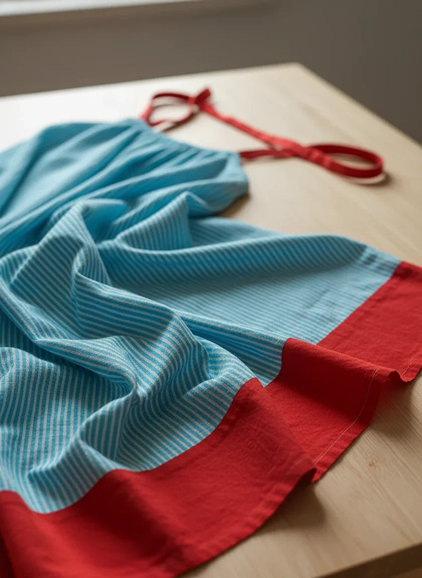 Alegría | Vestido maxi rayas azul con contraste rojo