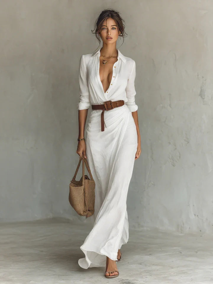 Siena | Vestido largo con cuello de solapa y mangas largas para mujer