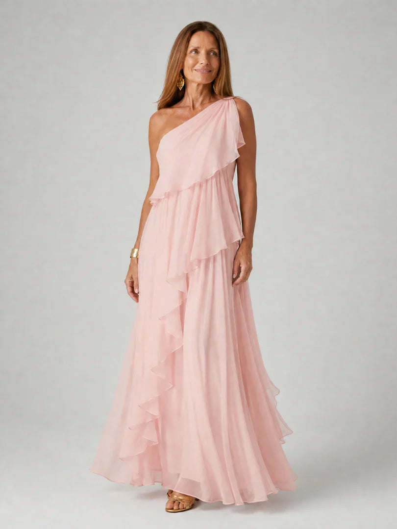 Esmeralda | Vestido maxi un hombro con volantes