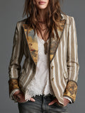Blazer de mujer con solapas y estampado de rayas bohemio