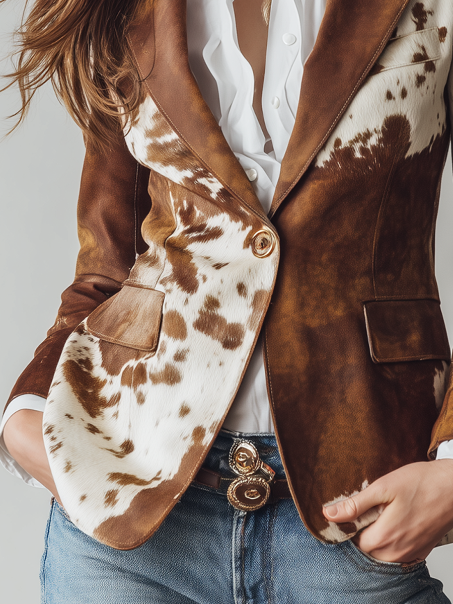 Blazer vintage ecológico para mujer con estampado de vaca