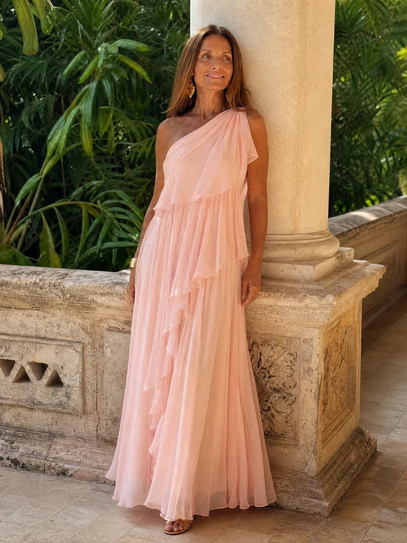 Esmeralda | Vestido maxi un hombro con volantes