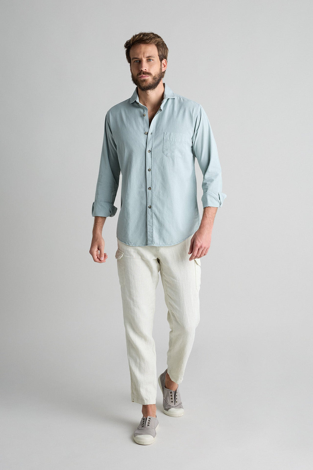 Camisa Tencel Bolsillo Verde Agua