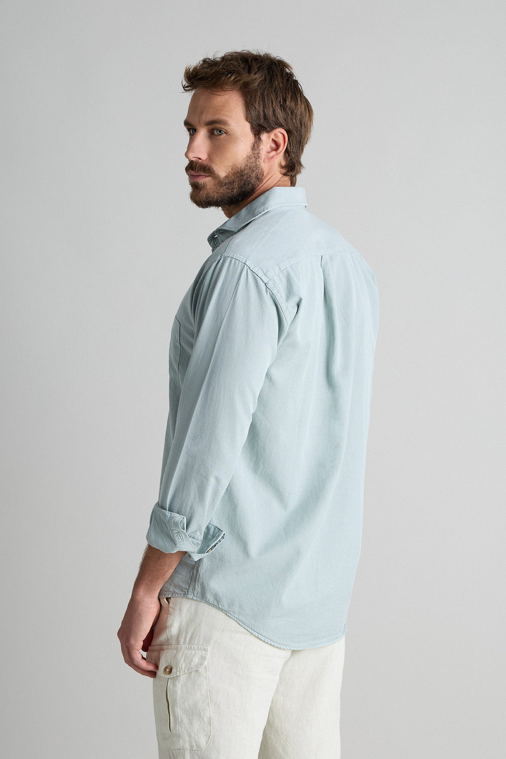 Camisa Tencel Bolsillo Verde Agua
