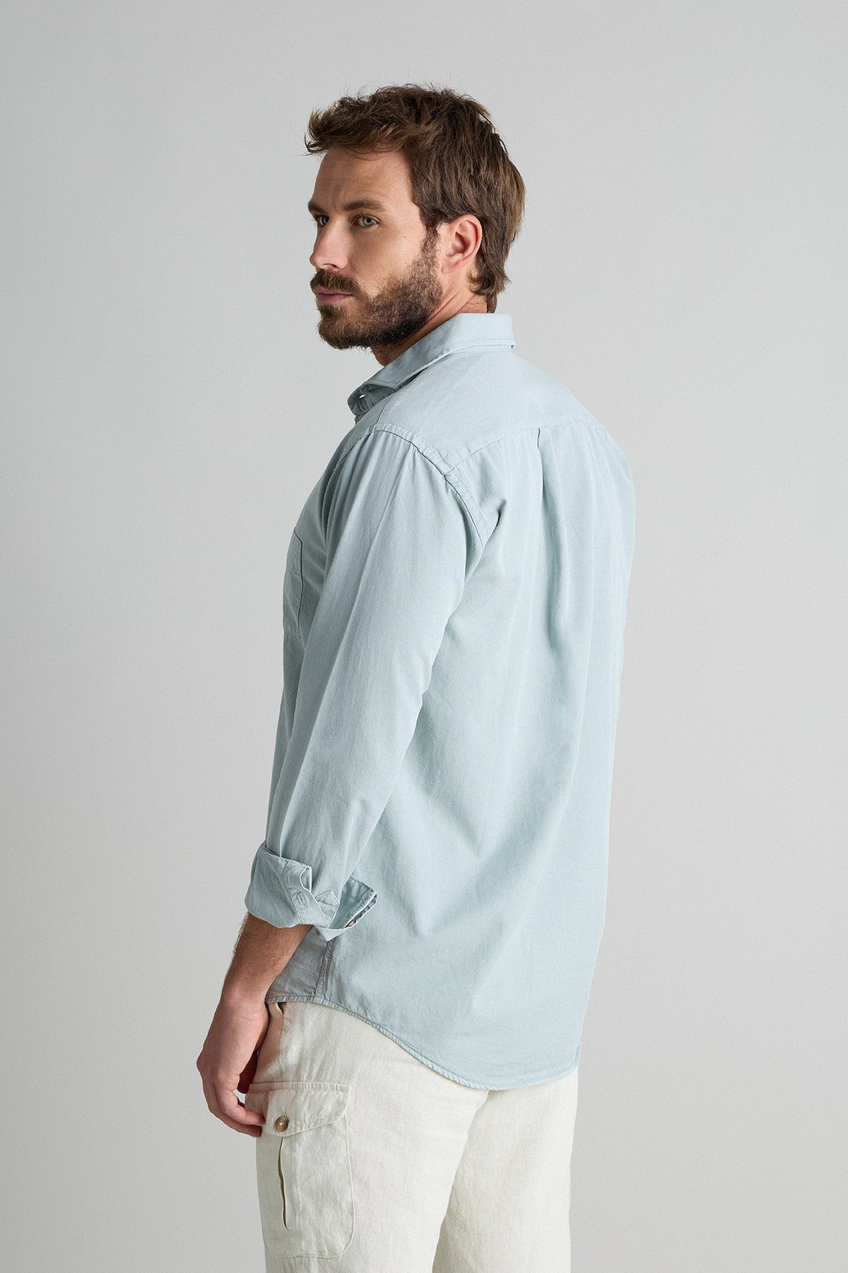 Camisa Tencel Bolsillo Verde Agua