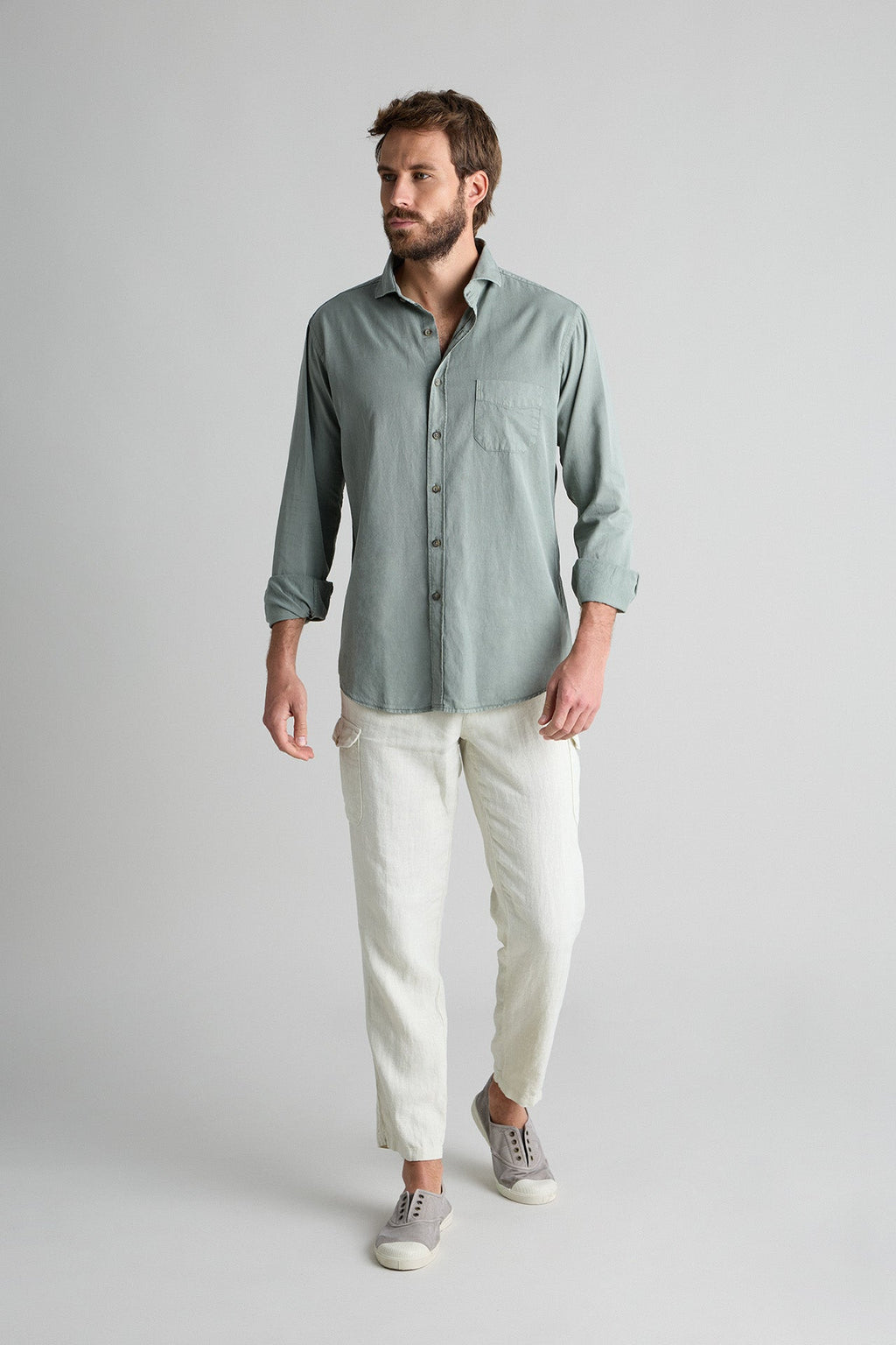 Camisa Tencel Bolsillo Verde Seco