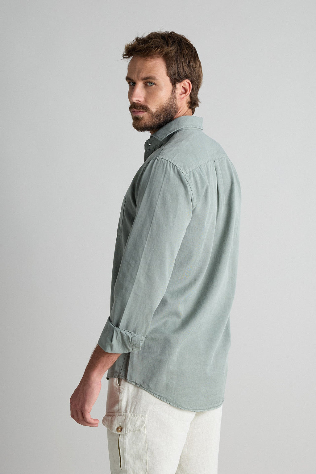 Camisa Tencel Bolsillo Verde Seco