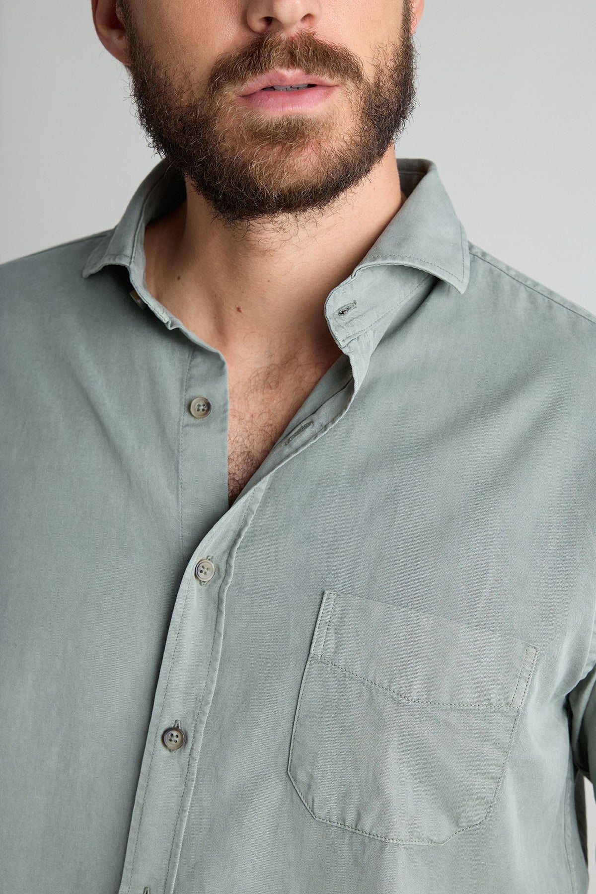 Camisa Tencel Bolsillo Verde Seco