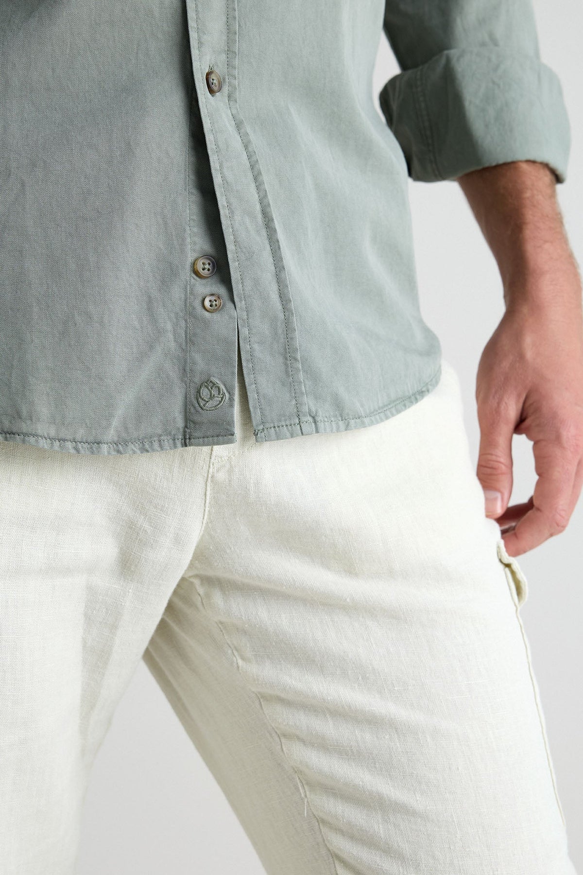 Camisa Tencel Bolsillo Verde Seco