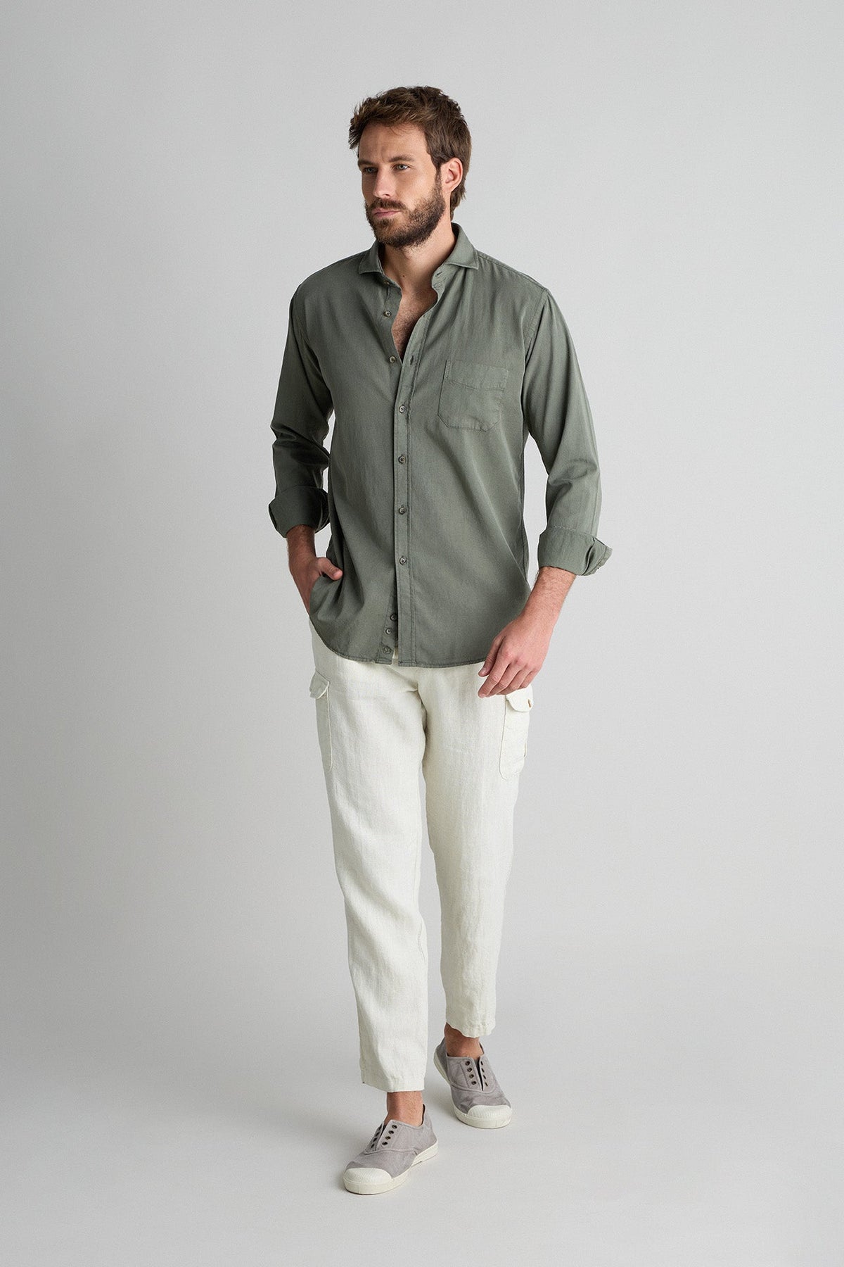 Camisa Tencel Bolsillo Verde Oscuro