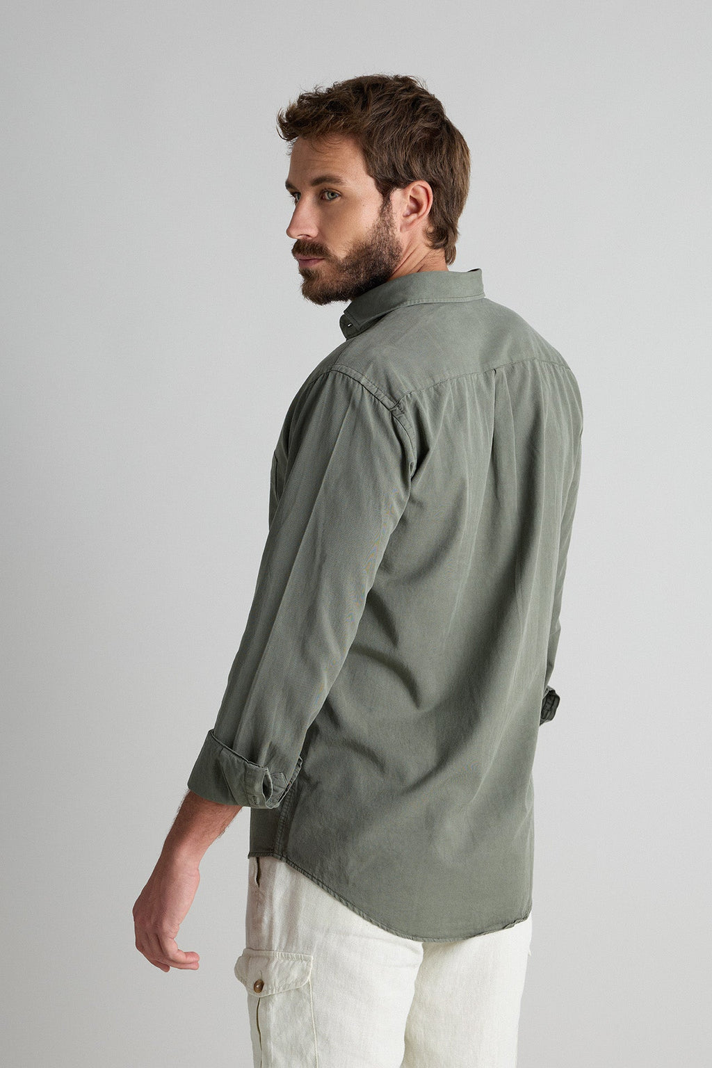 Camisa Tencel Bolsillo Verde Oscuro