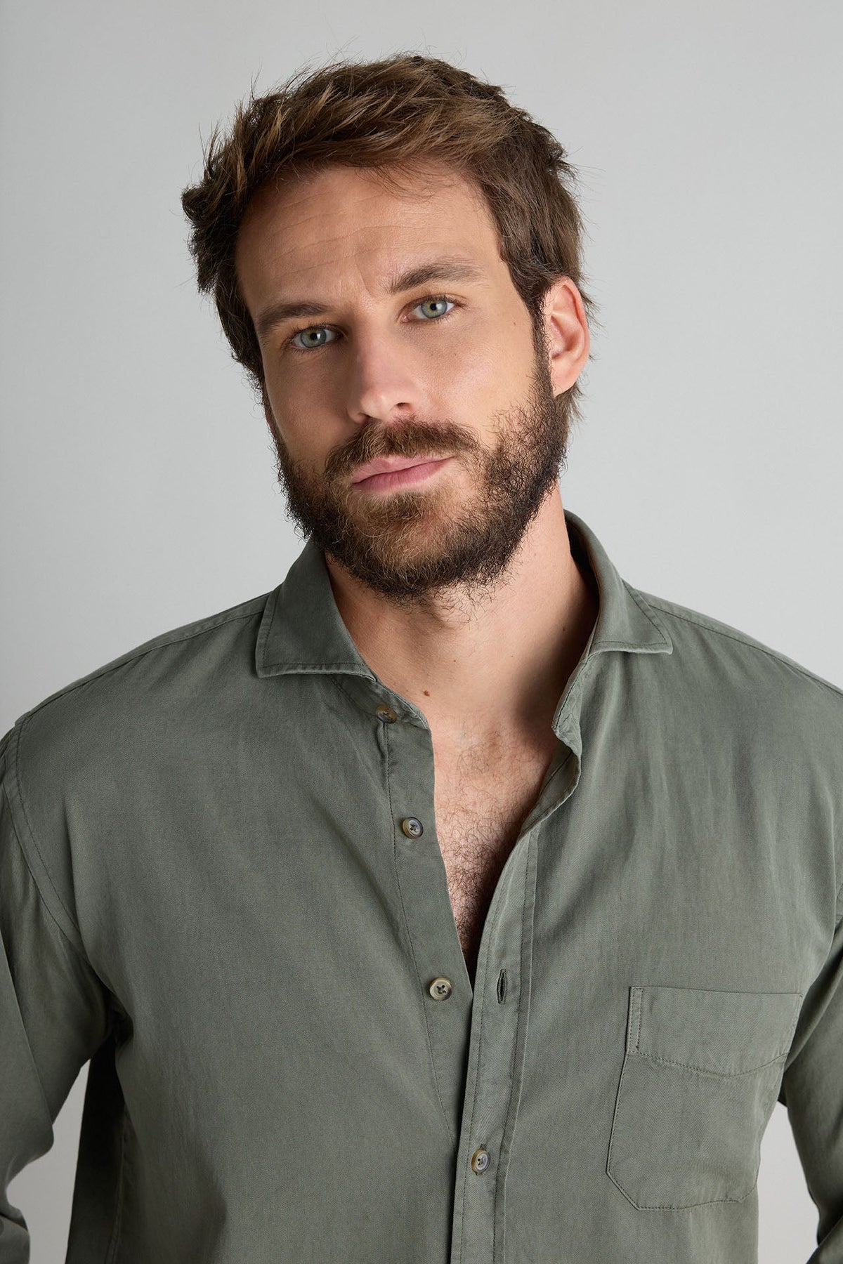 Camisa Tencel Bolsillo Verde Oscuro