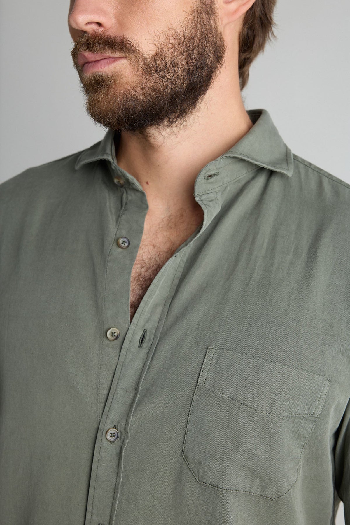 Camisa Tencel Bolsillo Verde Oscuro