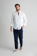 Camisa Lino Cuello Mao Blanco Botones Cuerno