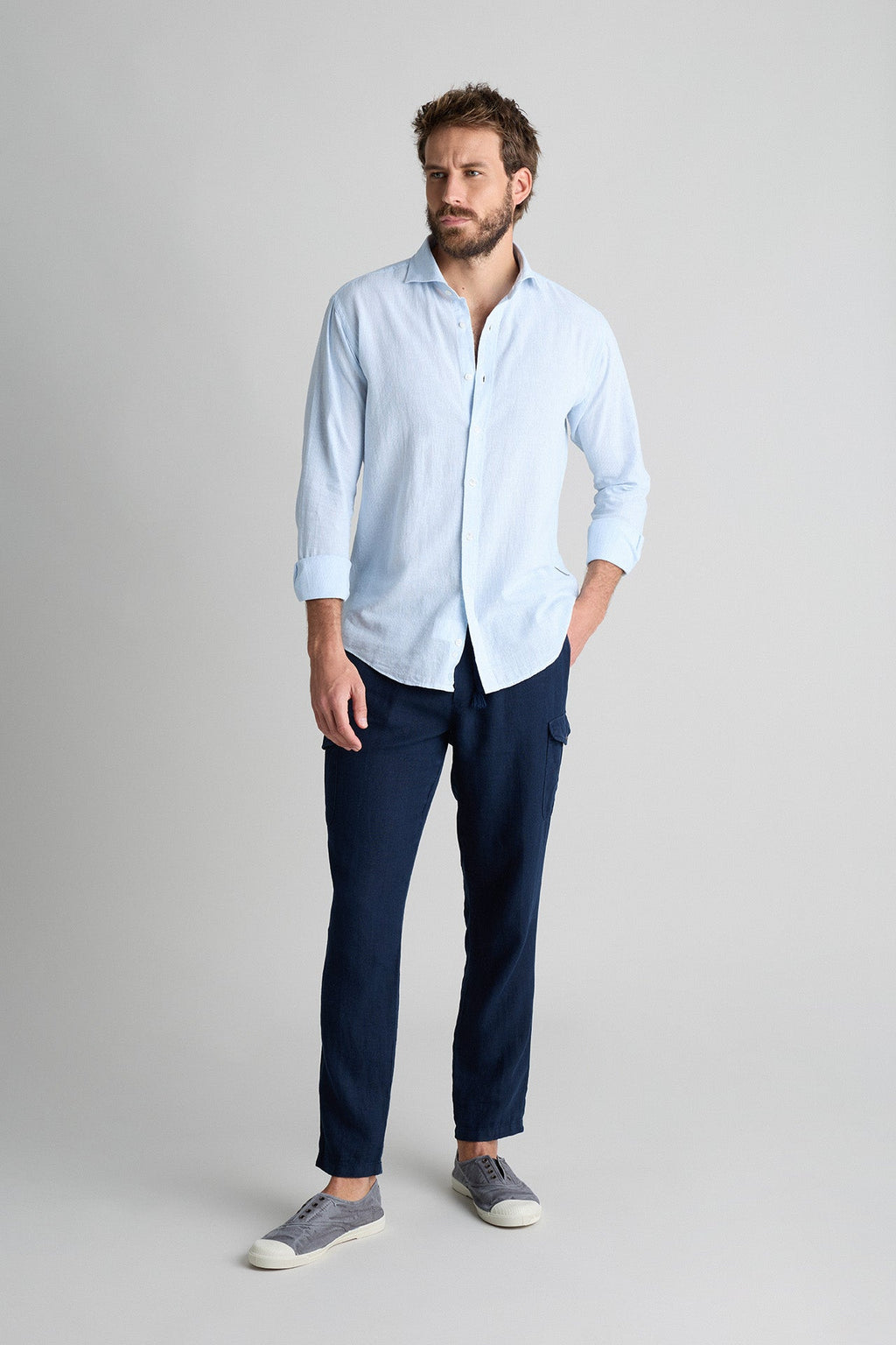 Camisa Lino Mil Rayas Azul