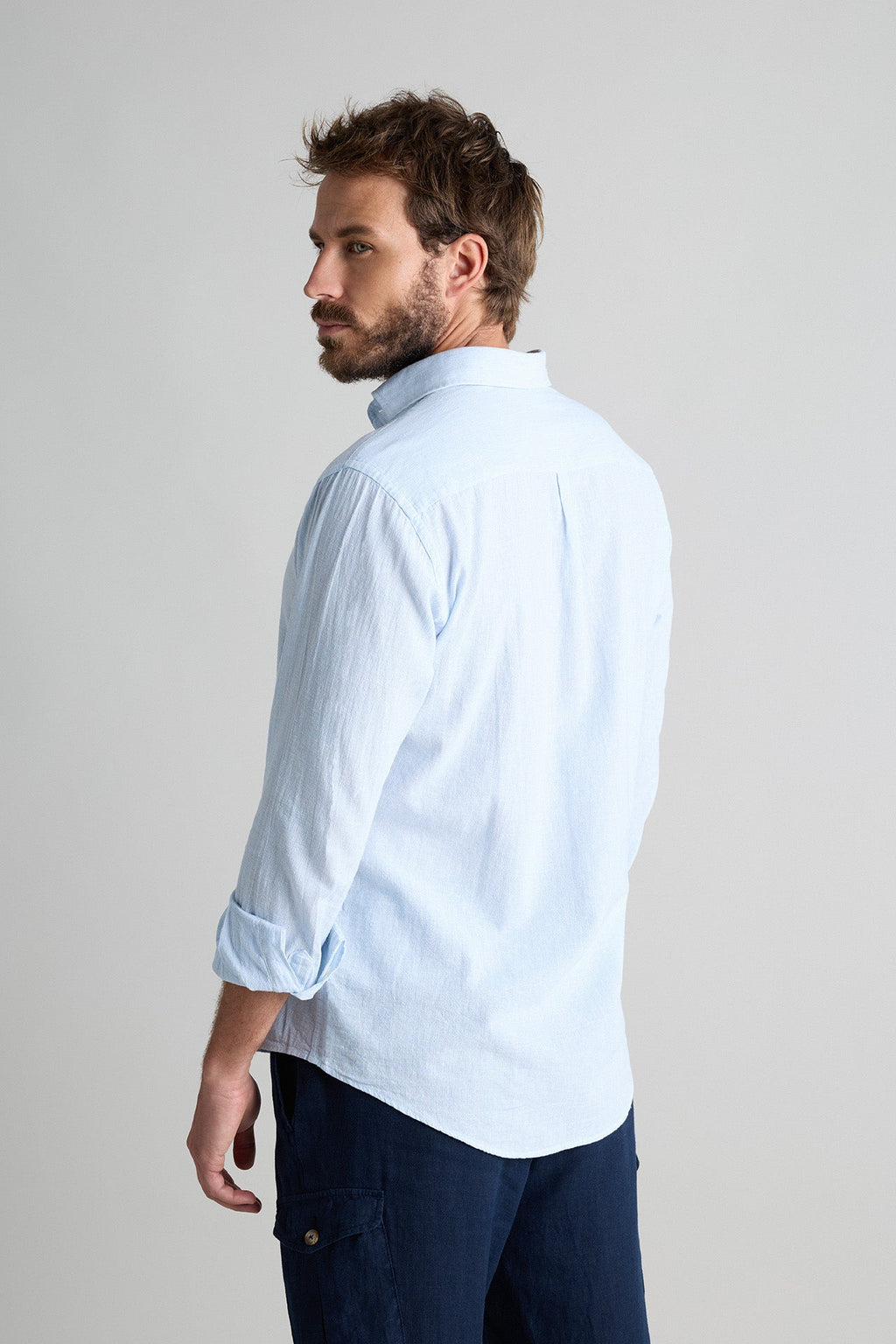 Camisa Lino Mil Rayas Azul