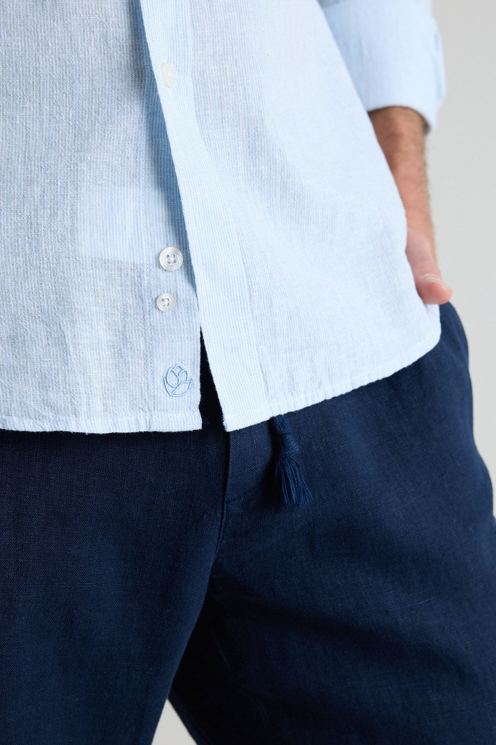 Camisa Lino Mil Rayas Azul