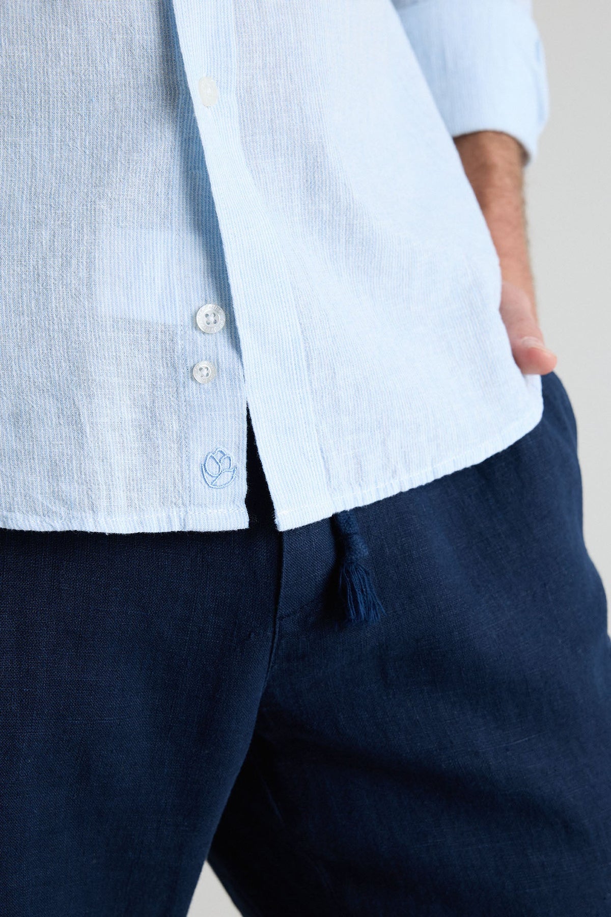 Camisa Lino Mil Rayas Azul