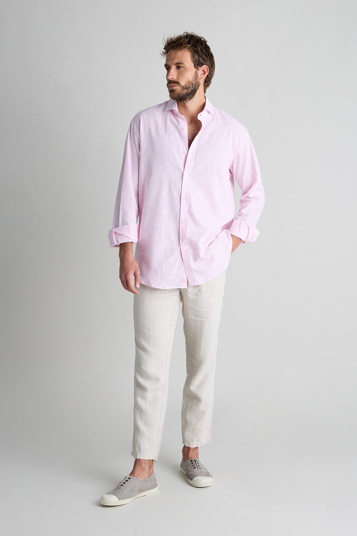 Camisa Lino Mil Rayas Rosa