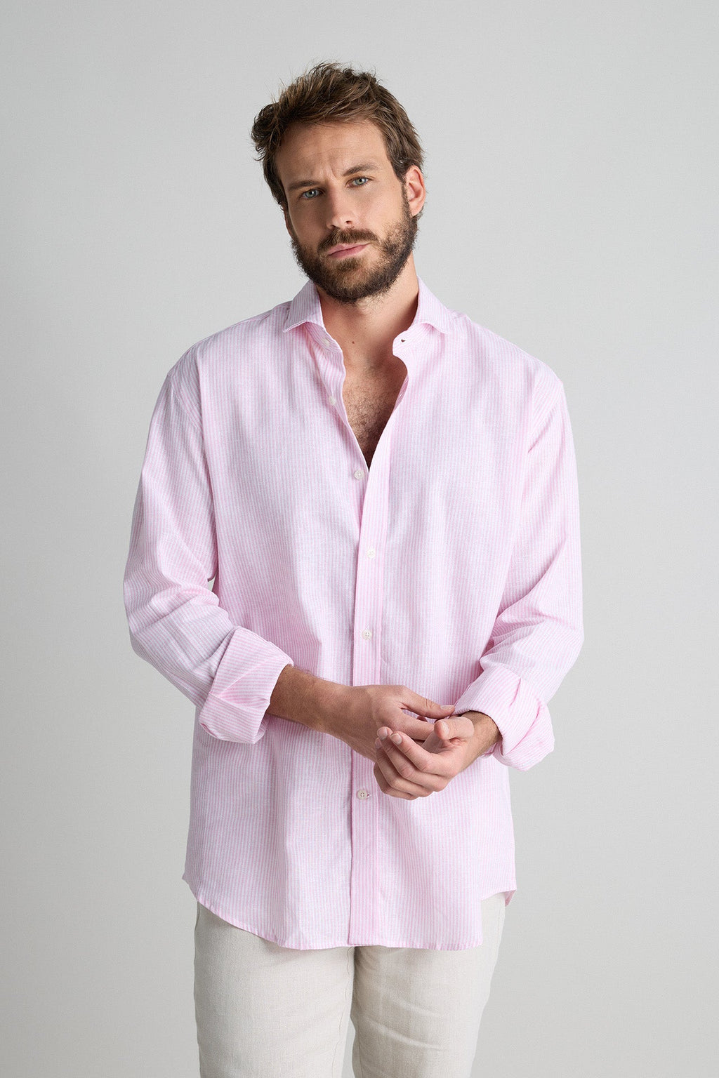 Camisa Lino Mil Rayas Rosa