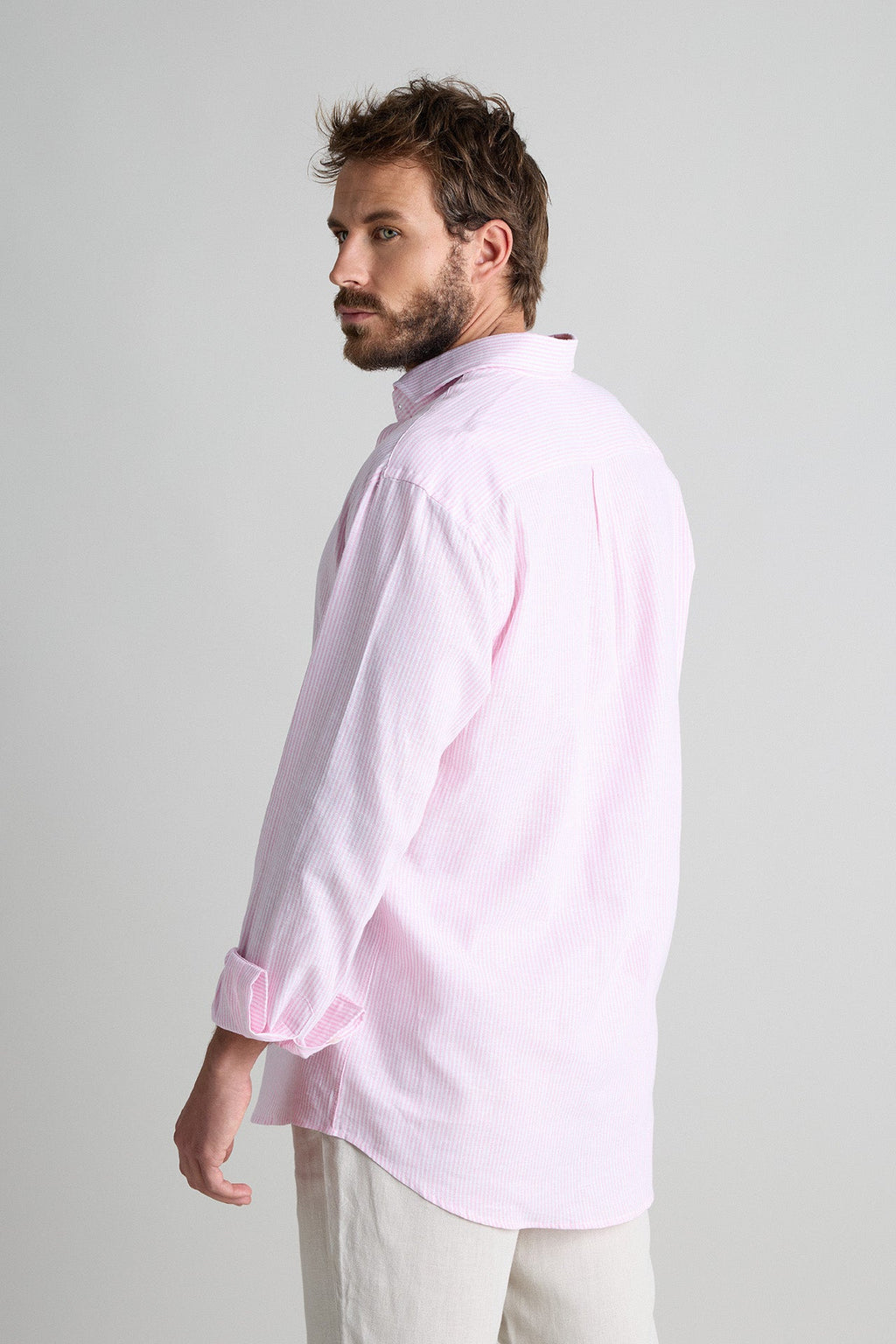 Camisa Lino Mil Rayas Rosa