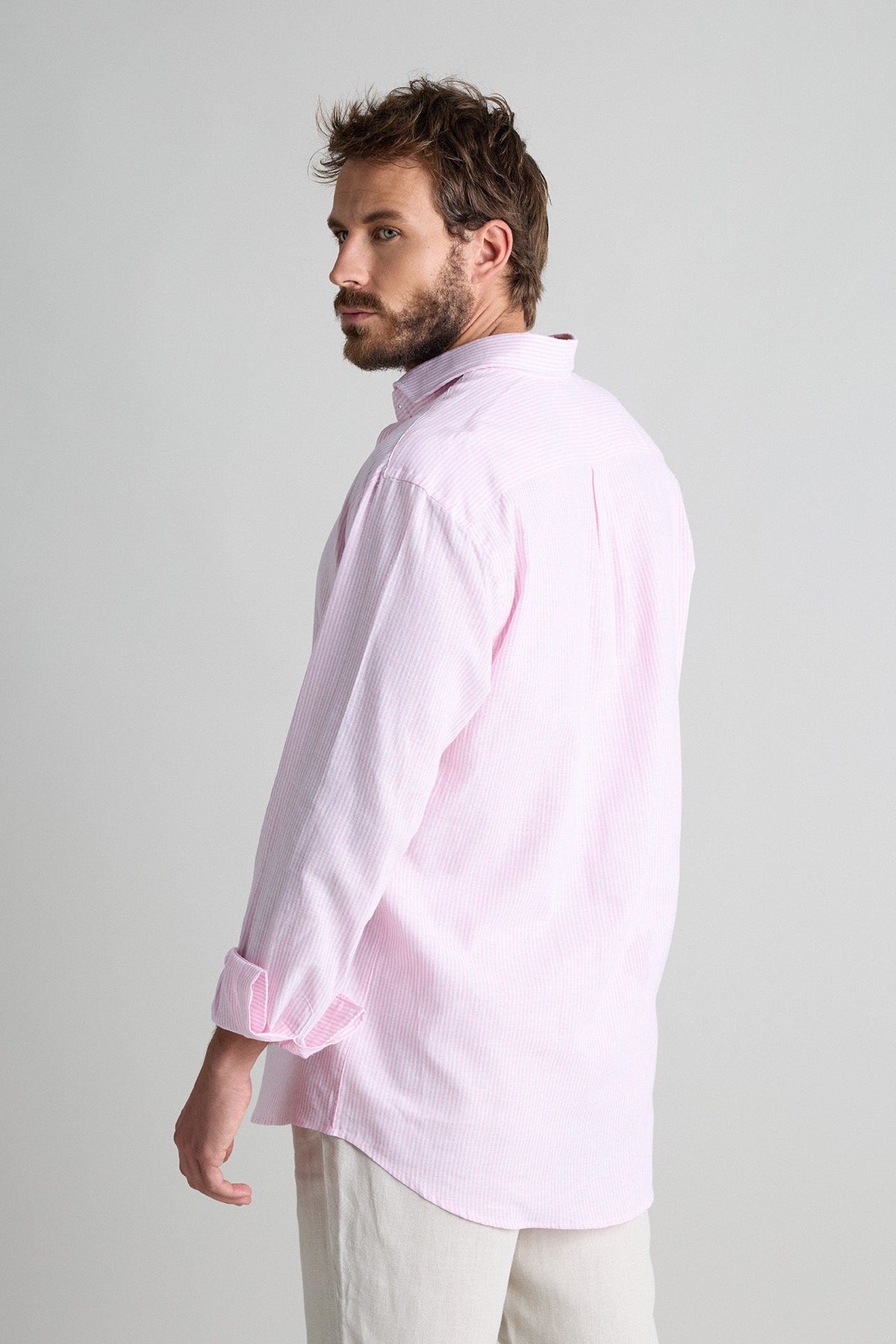 Camisa Lino Mil Rayas Rosa