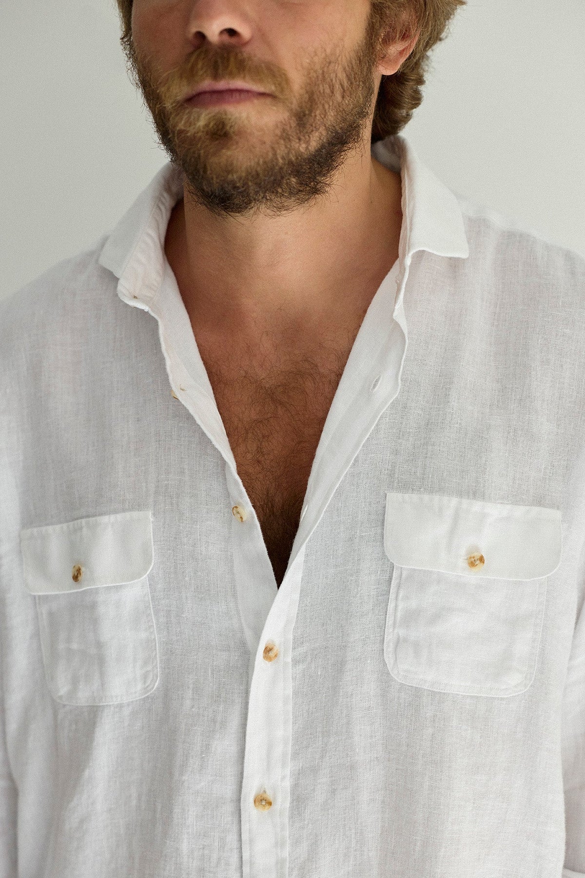 Camisa Lino 2 Bolsillos Pecho Blanco