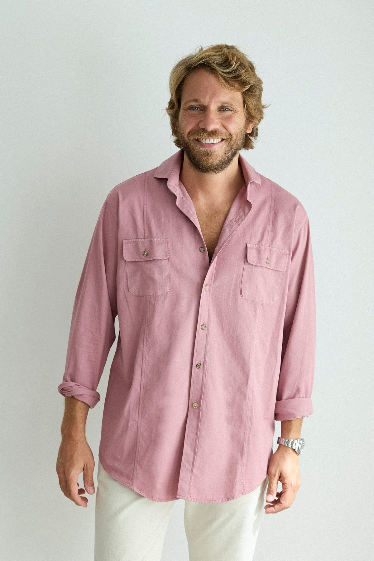 Camisa Algodón 2 Bolsillos Pecho Merlot Costura Vertical